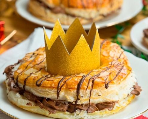Roscón de Reyes de hojaldre y chocolate
