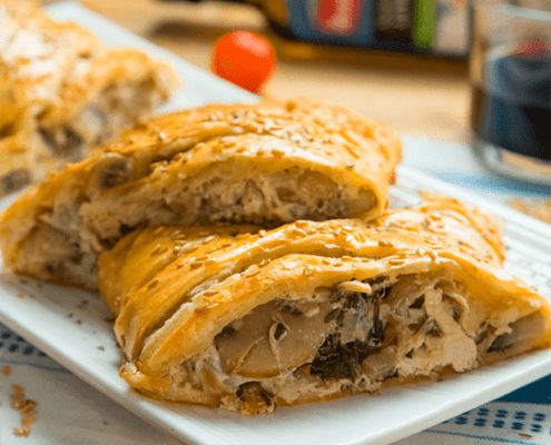 Trenza de pollo y crema de acelgas