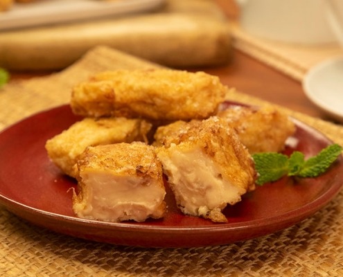 Leche frita de turrón