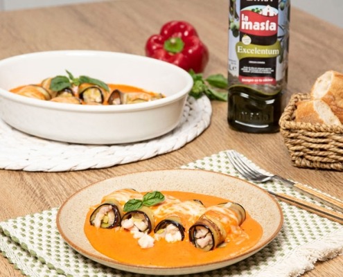 Canelones de berenjena y pollo