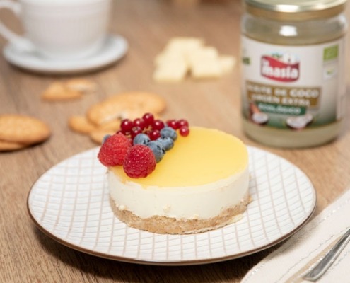 Dulce casero de Tarta de queso y mango